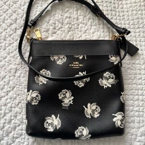 Coach Kitt Messenger Black and White Floral Shoulder Bag